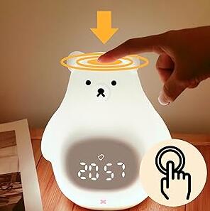 (image for) White Bear Clock and LED Night Light Rechargeable Nursery Lamp with Timer for Baby Girls Boys